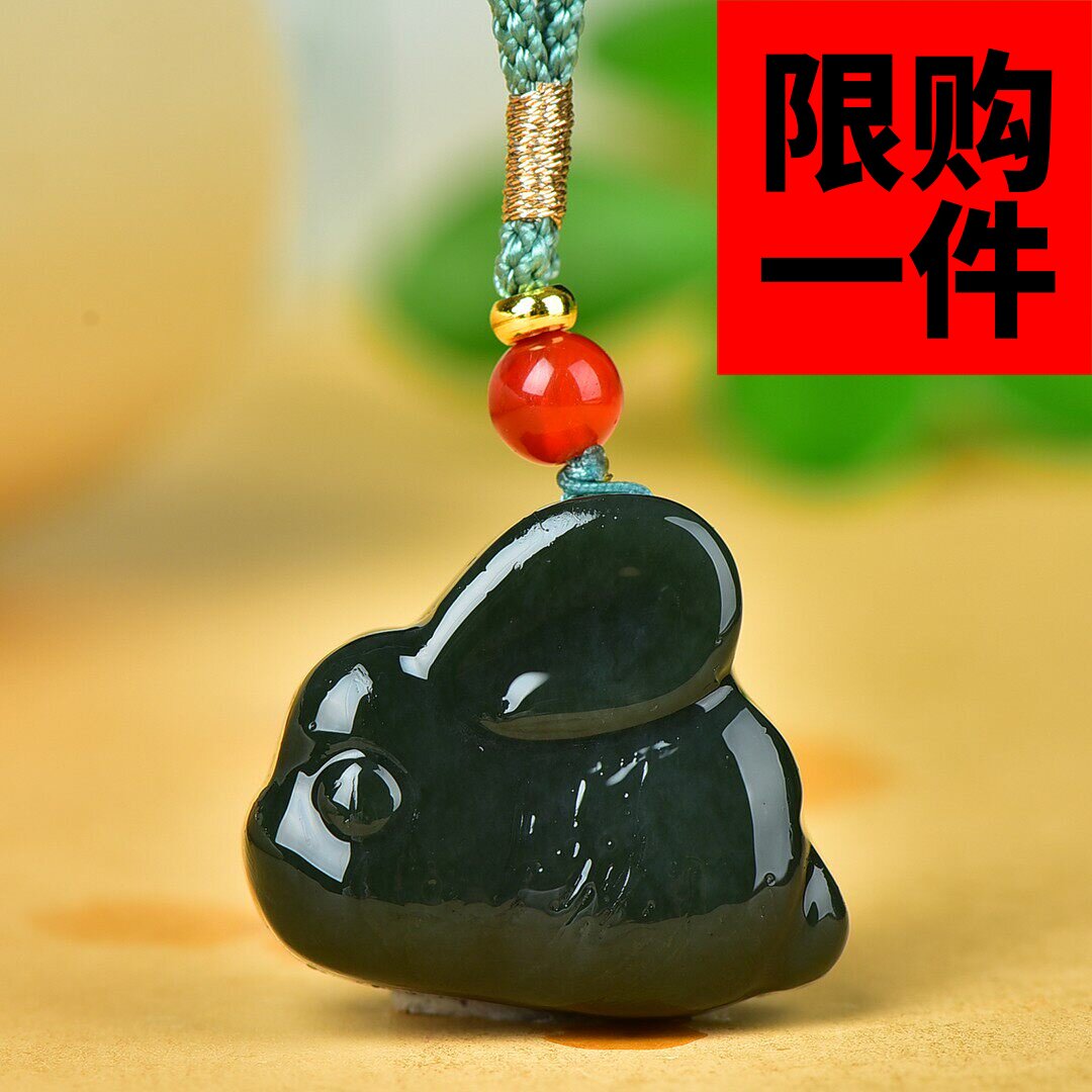 天然和田玉生肖玉兔吊坠精致卡通招财兔玉坠青玉前途无量兔子挂件