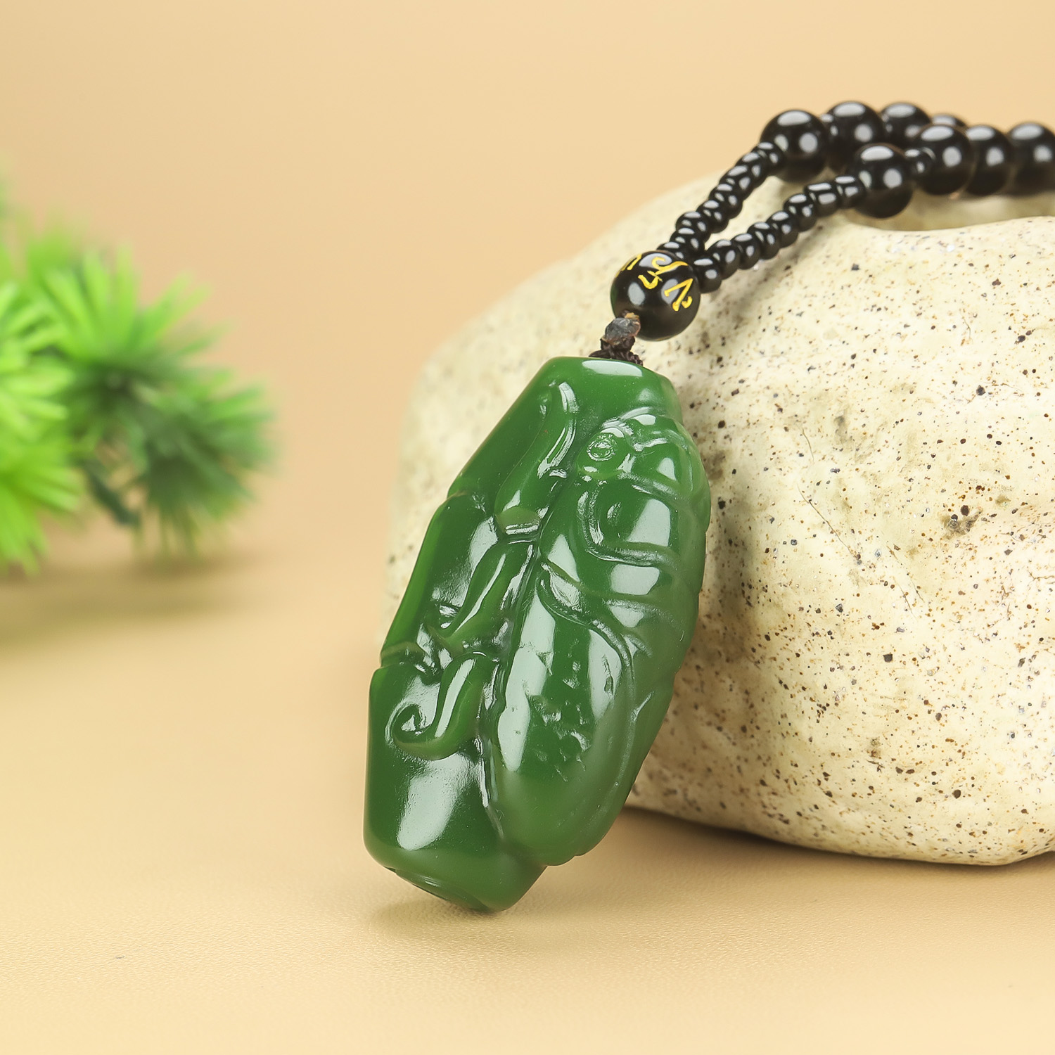 和田玉竹节知了吊坠菠菜绿碧玉节节高玉蝉一鸣惊人挂件玉坠玉佩