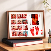 宝宝周岁足印12照片手足印纪念品满月百天手脚印泥婴儿脚印相框
