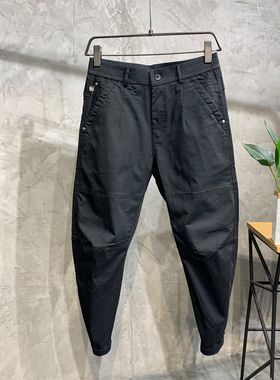 春秋新款黑色复古工装弯刀裤男军绿色百搭拉链水洗韩版小脚休闲裤