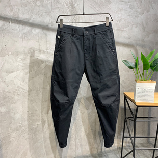 小脚休闲裤 春秋新款 男军绿色百搭拉链水洗韩版 弯刀裤 黑色复古工装