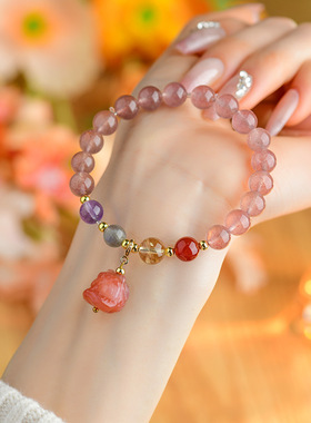 批发天然水晶草莓晶醒狮手链新中式原创复古民族风时尚女士手串