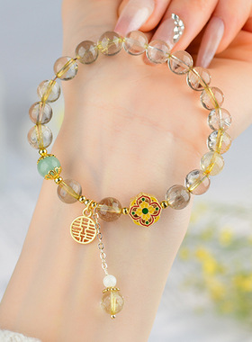 批发天然水晶黄发晶新中式手链小众轻奢原创女款国潮气质手串饰品