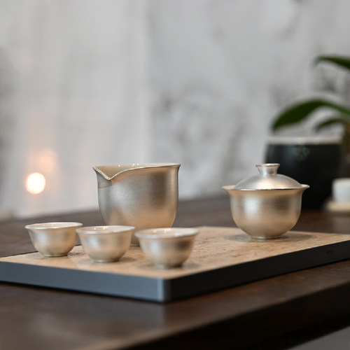 景德镇陶瓷旅行茶具套装刷银盖碗