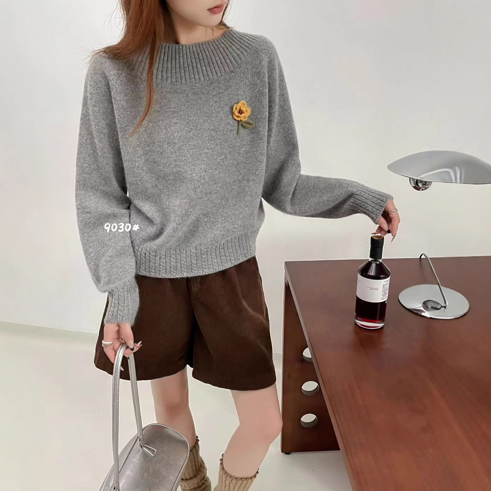 MYF羊绒圆领立体花朵针织衫2025秋冬新款韩版软糯宽松显瘦毛衣女
