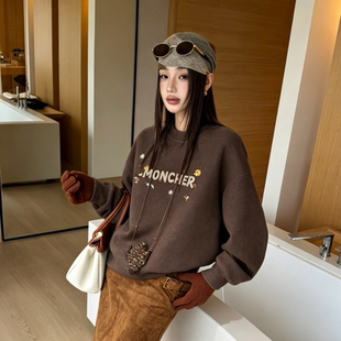 ZW卓娃复古美拉德字母刺绣带配饰女秋新困休闲百搭卫衣35096
