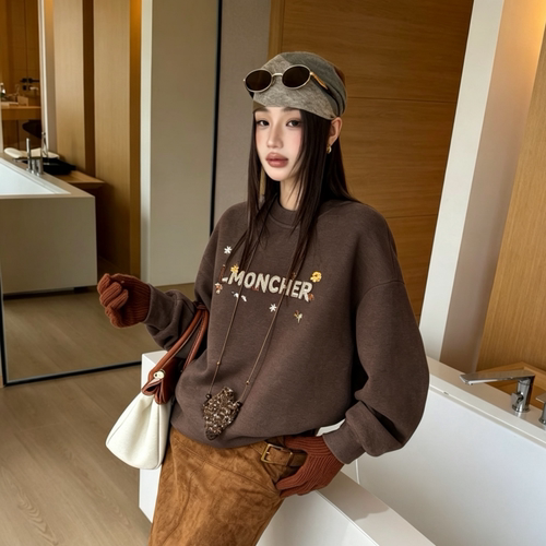 ZW卓娃正品复古美拉德字母刺绣带配饰女秋新困休闲百搭卫衣35096