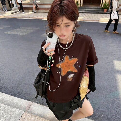 十三行星星印花短袖T恤女2026新款夏季圆领T恤休闲百搭显瘦上衣HW