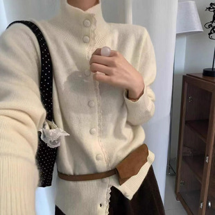 KJ羊驼绒高领毛衣羊毛针织衫女秋冬新款小众开衫外套洋气针织上衣