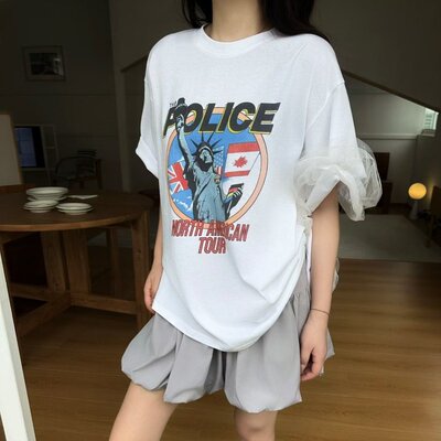 Eleven美式复古自由女神短袖t恤女2026新款夏高街宽松慵懒风上衣