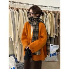 橘色羊毛毛衣开衫外套女秋冬宽松慵懒风外穿韩系高级感针织上衣