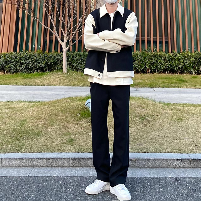 垂感西裤男秋冬加绒宽松直筒裤子