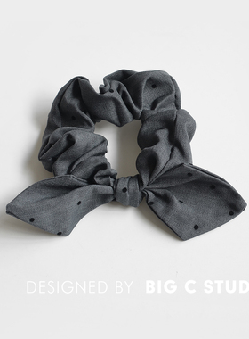 韩系复古灰色领结波点大肠发圈慵懒风气质丸子头马尾头绳少女发饰