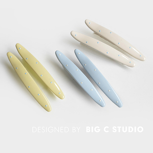 韩国奶油色可爱波点发夹甜美少女百搭刘海侧边夹夏季 撞色鸭嘴夹子