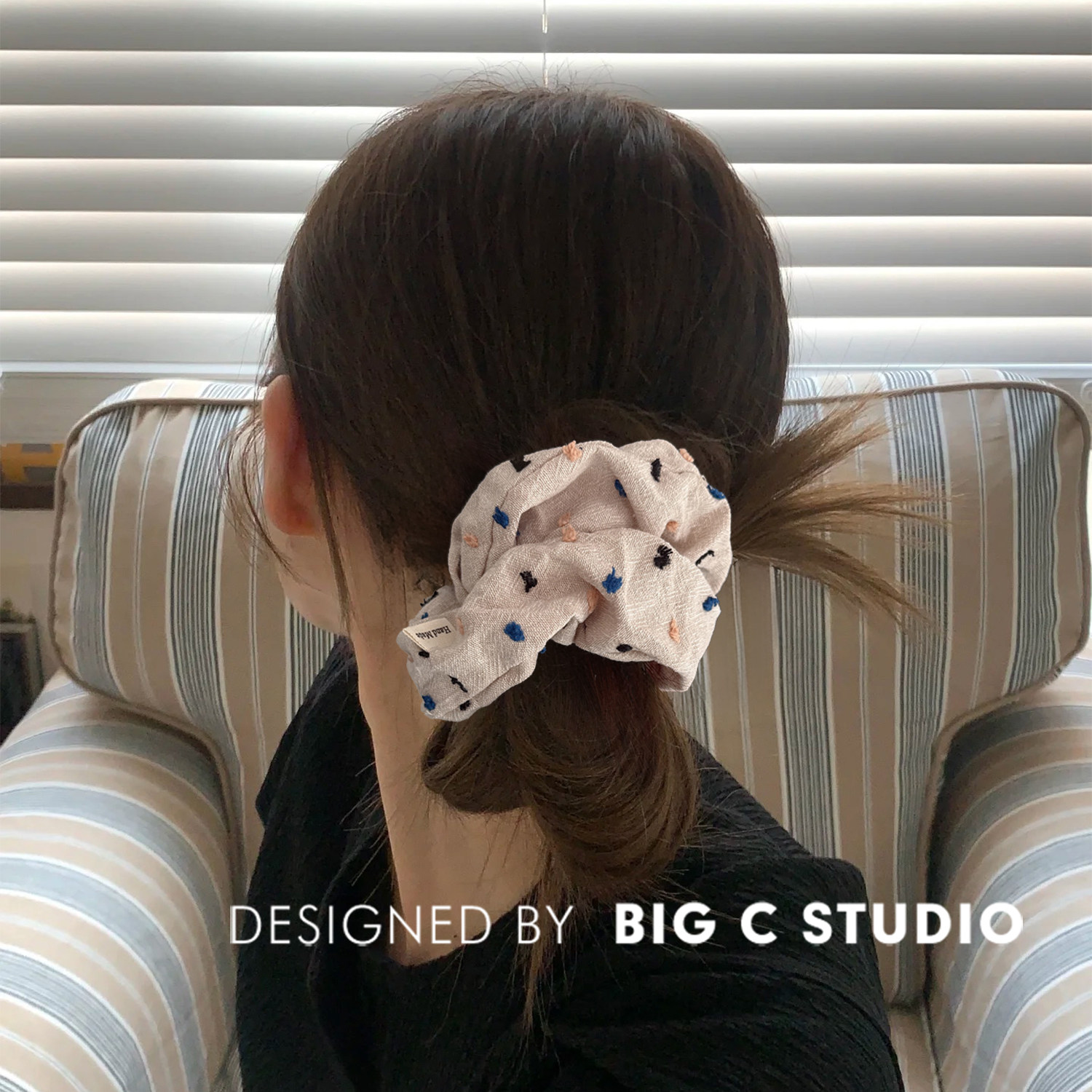 韩国新款波点褶皱大肠发圈