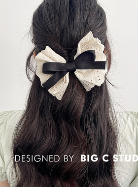 淑女温柔白色蕾丝大蝴蝶结发夹法式优雅甜美森系田园风弹簧夹顶夹