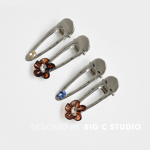 2个装~韩系甜酷少女银色发夹气质水钻花朵碎发刘海夹百搭侧边夹子