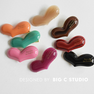 韩国金标爱心发夹不对称桃心刘海夹简约醋酸侧边夹甜美少女鸭嘴夹