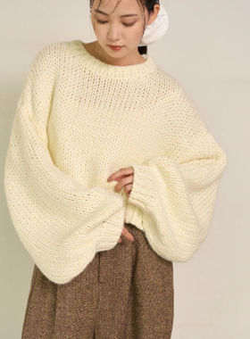 日单inv@r1@nt纯原2025秋新款优雅慵懒风泡泡袖短款针织毛衣