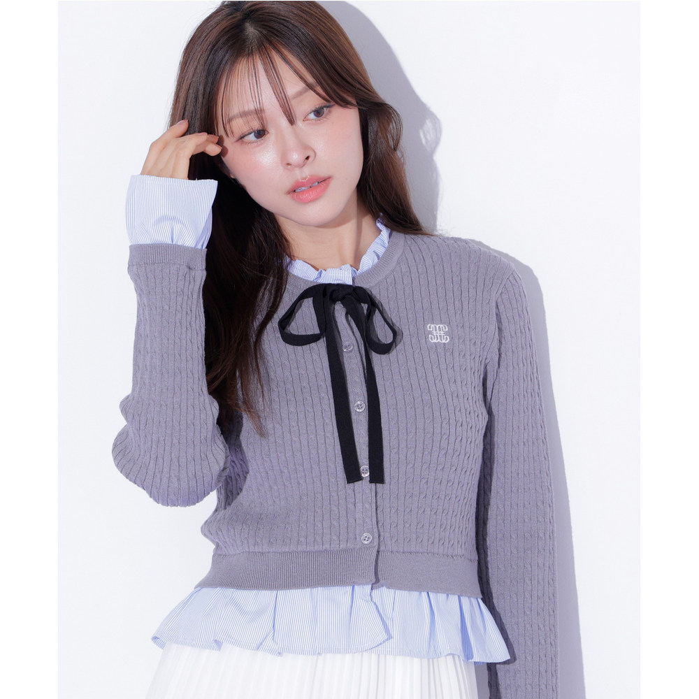 日单J1LL纯原2026秋新款优雅气质花瓣领拼接螺旋纹长袖针织开衫