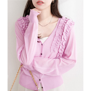 百搭假花瓣领织开衫 日单NC纯原2026春新款 优雅气质ins风修身