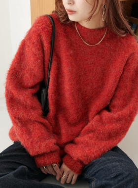 日单D1SC0AT纯原2025秋新款宽松软糯慵懒风拉毛圆领长袖针织毛衣