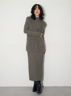 日单L@RUT@纯原2025秋新品优雅气质通勤长袖针织马甲连衣两件套