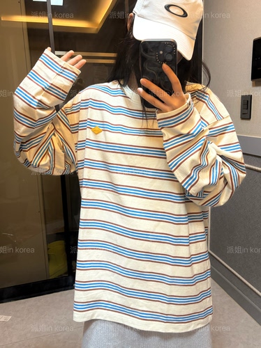 派姐in korea 柯达KODAK拼色条纹圆领长袖卫衣男女K6323LRL83