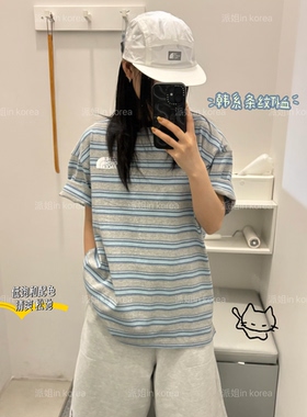 派姐inKorea北面白标26休闲简约舒适拼色条纹短袖T恤男女NT7US08