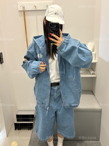 折扣！派姐in Korea北面白标26连帽袖标牛仔夹克外套男女NJ3BS09