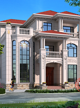 343新款豪华欧式别墅设计图纸三层新农村自建房乡村洋楼房施工图