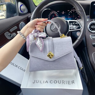 JULIA COURIER女包鳄鱼纹紫色小方包2026新款百搭单肩斜挎手提包