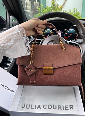 JULIACOURIER女包麂皮拼接手提小方包包女2026新款复古单肩斜挎包