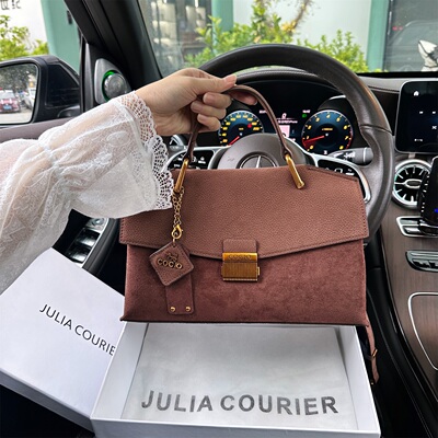 JULIACOURIER女包麂皮拼接手提小方包包女2026新款复古单肩斜挎包