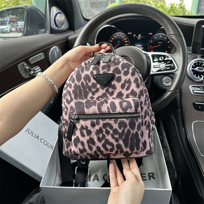 JULIACOURIER女包甜酷豹纹双肩包包女2025新款秋冬大容量学生背包