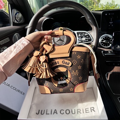 JULIA COURIER女包复古印花菜篮子包包女2026新款单肩斜挎手提包