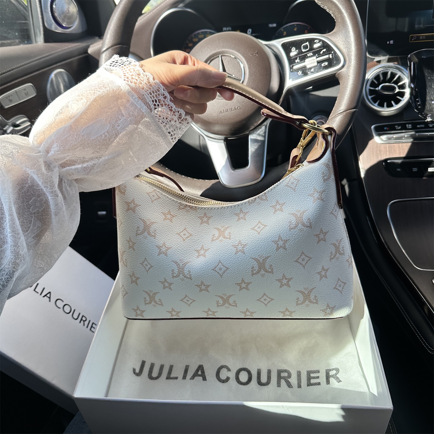 JULIA COURIER女包轻奢老花腋下包包女2025新款大容量饭盒包通勤