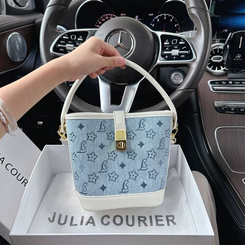 JULIA COURIER女包撞色刺绣水桶包包女秋冬新款潮单肩斜挎手提包