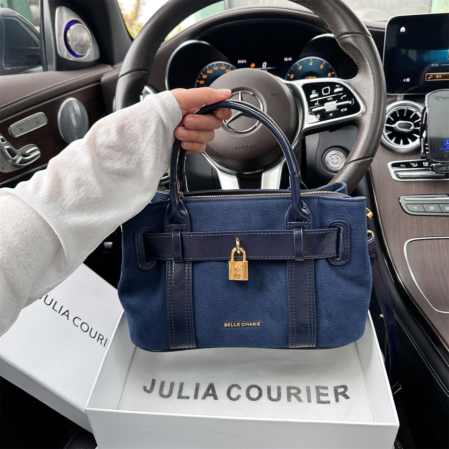 JULIA COURIER女包复古荔枝纹公文包包女2025新款单肩斜挎手提包