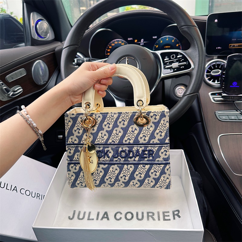 JULIA COURIER女包链条布印花戴妃包包女2025新款单肩斜挎小方包