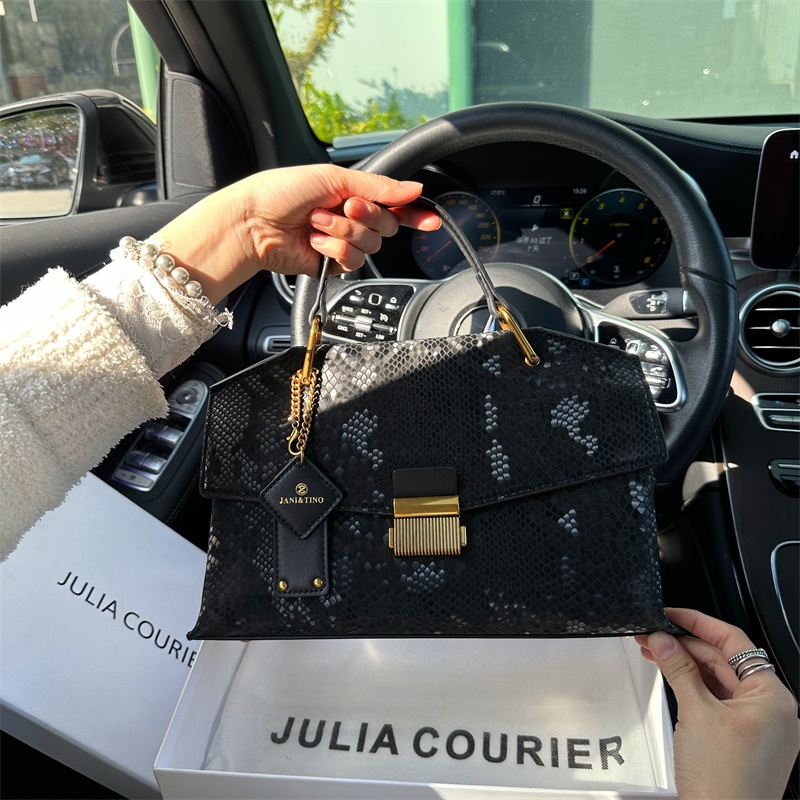JULIACOURIER轻奢复古蛇纹手提小方包包女2025新款百搭单肩斜挎包