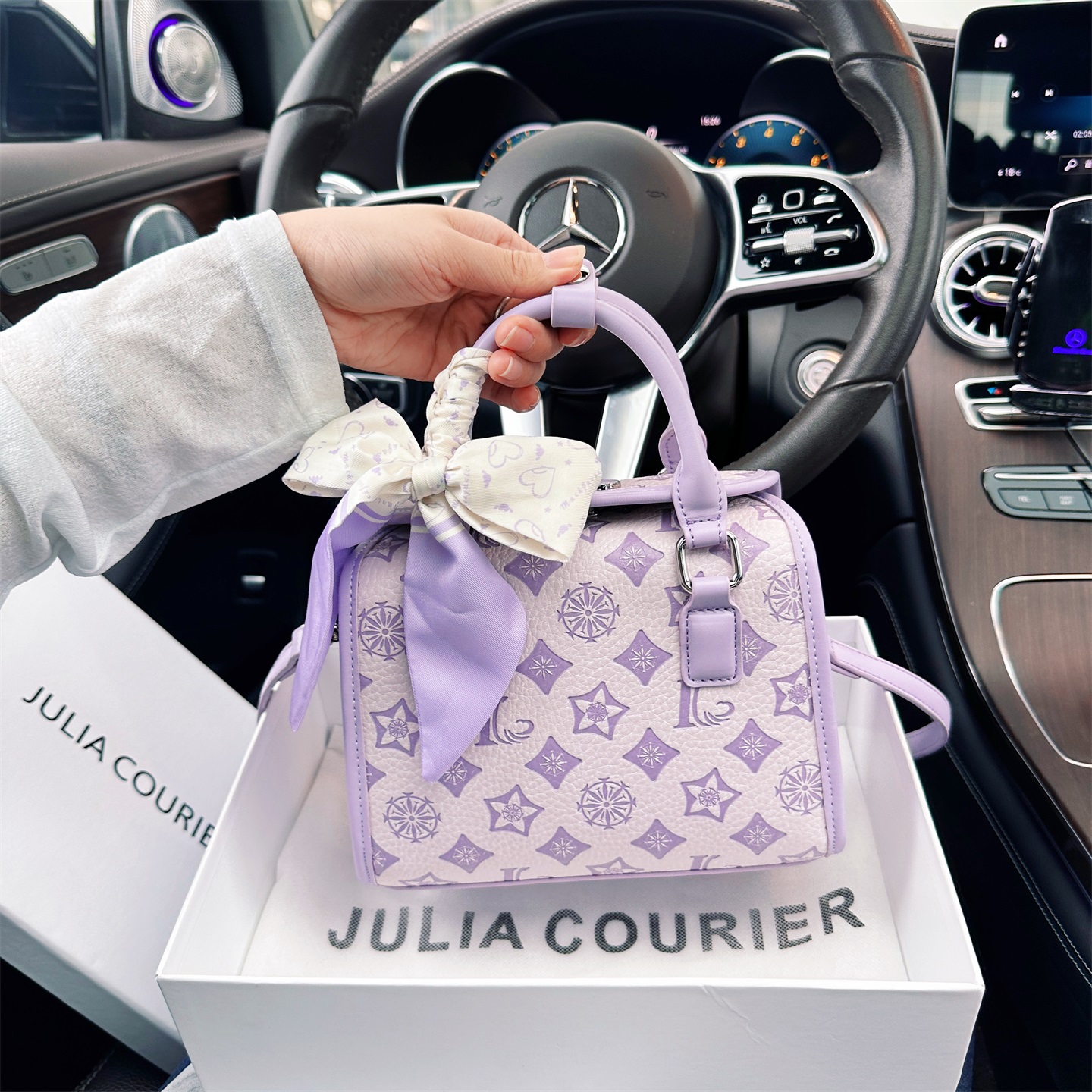 JULIA COURIER女包紫罗兰压纹波士顿包包2025新款单肩斜挎包通勤