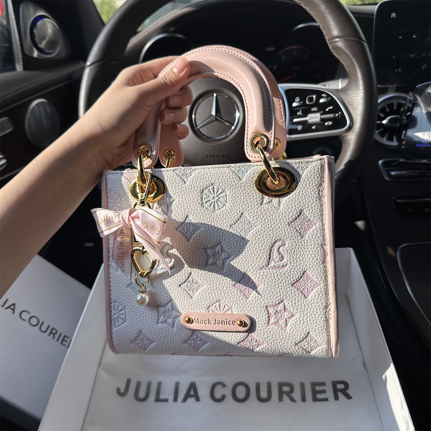 JULIA COURIER女包轻奢压纹老花戴妃包女2025新款单肩斜挎小方包