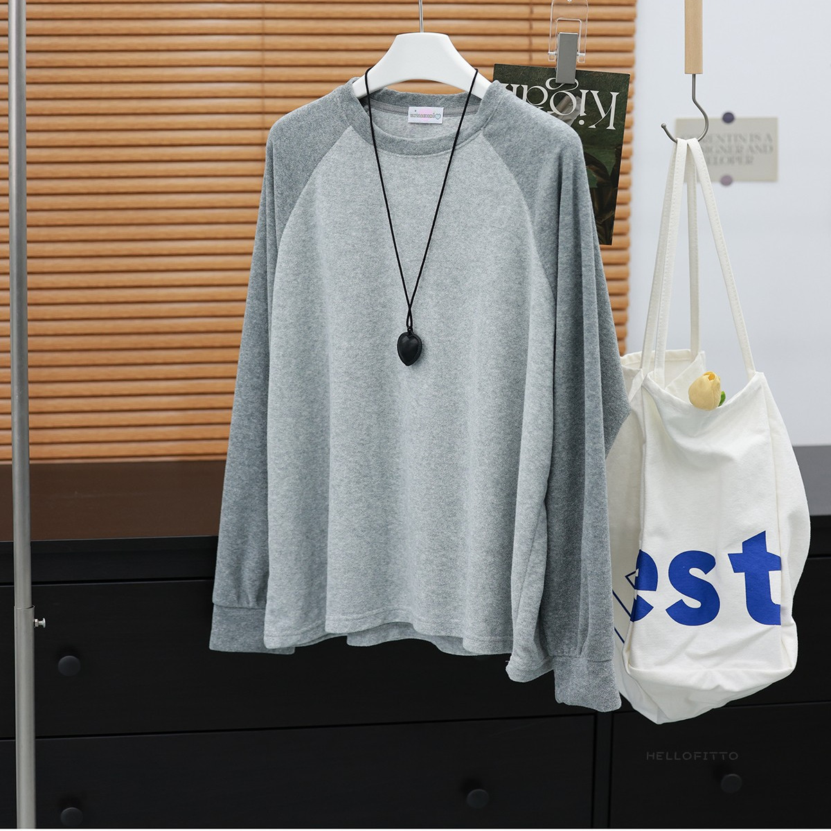 毛巾料插肩袖卫衣复古灰色减龄插肩袖卡通撞色插宽松长袖t打底衫