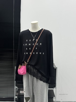 新款蕾丝字母长袖黑白柔软百搭