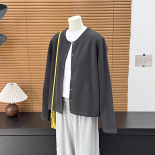 加绒卫衣扣子开衫薄绒秋冬纯色短款宽松休闲百搭保暖女士外套上衣