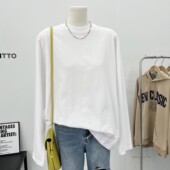 卫衣毛衣叠穿伴侣纯棉小半高领白色圆领T恤女露白边长袖 t恤打底衫