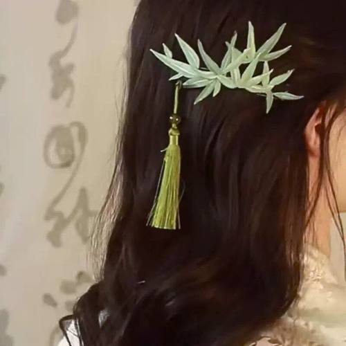 新中式刺绣发卡仿真缠花竹叶流苏边夹森系清新发夹温柔小众发饰女