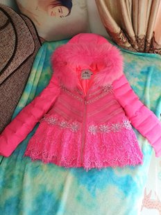 冬季甜美名媛风连帽狐狸毛棉袄修身羽绒服花朵蕾丝短裤A摆外套女