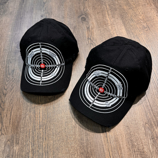 美式复古软顶刺绣标准器靶心黑色棒球帽鸭舌帽男女情侣帽子VIBE风
